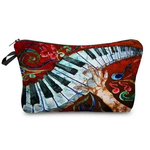 Kozmetikai táska, bordó és fekete alapon, billentyűzet mintával