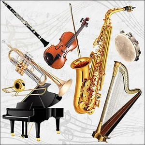 Szalvéta csomag, színes hangszeres mintával, 20 darabos