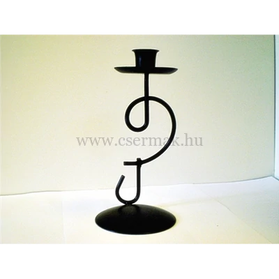 Gyertyatartó, basszuskulcs forma, fém, fekete, 20 cm