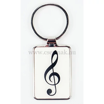 Kulcstartó fém, fehér-fekete, violinkulcs mintával
