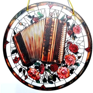 Ablakdísz, felakasztható, színes kerek akril tábla, tangóharmonikás
