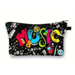 Kozmetikai táska, fekete,színes MUSIC mintával