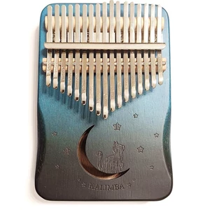 Kalimba készlet, csillag,hold és cica mintával, kék, sötétzöld színátmenettel, 17 hangú