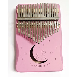 Kalimba készlet, csillag,hold és cica mintával, rózsaszinű, 17 hangú