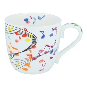 Bögre fehér porcelán, színes "Flying Notes" zenei kottamintával, díszdobozban