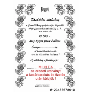 Vásárlási utalvány 10.000.- Ft. értékben, Áfa: 5%