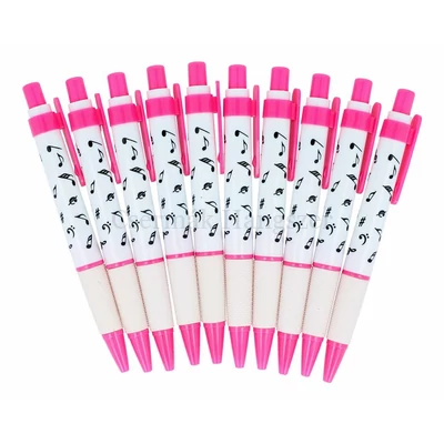 Golyóstoll, pink fehér, fekete hangjegyes mintával