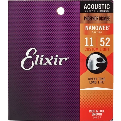Akusztikusgitár húrkészlet Elixir11-52 Custom Light NanoWeb Phosphor Bronze