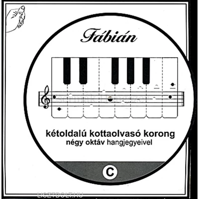 Kétoldalú kottaolvasó korong négy oktáv hangjegyeivel.