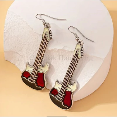 Fülbevaló, eletromos gitár forma, zománcozott