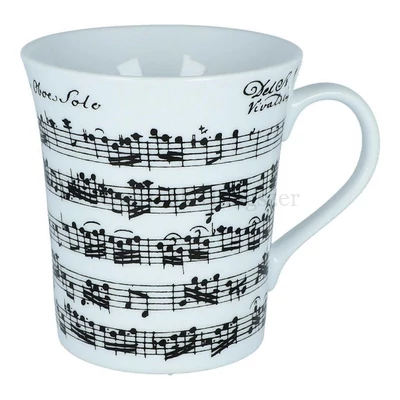 Bögre fehér porcelán, fekete Vivaldi zene kottamintával, díszdobozban