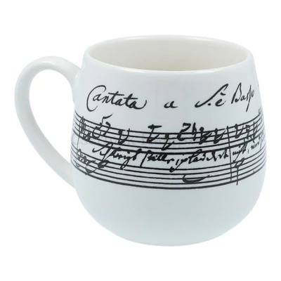 Bögre fehér porcelán, fekete Cantata kottamintával