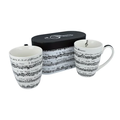 Bögre 2 db fehér porcelán, fekete Adagio kottamintával, díszdobozban