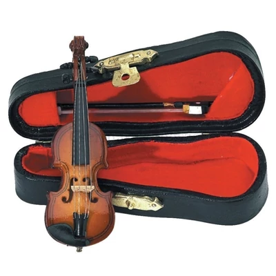 Miniatűr hegedű tokkal 9 cm.