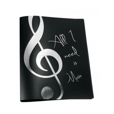 Mappa két gyűrűs, ezüst színű "All I need is Music" feliratos és violinkulcs mintás