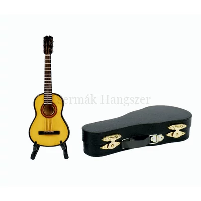 Gitár miniatűr, állvánnyal, díszdobozban