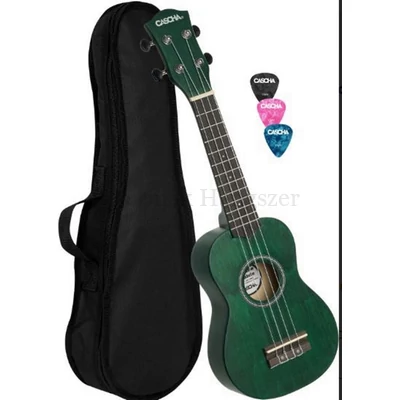 Ukulele szoprán Cascha , zöld + tok + 3 db pengető