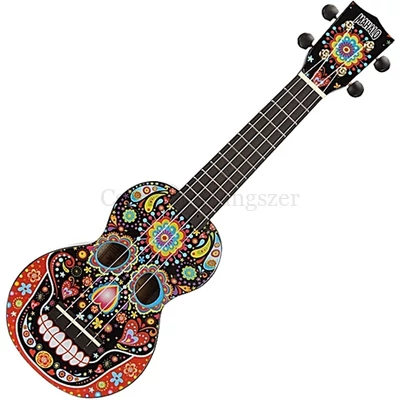 Ukulele szoprán, színes arc minta, tokkal