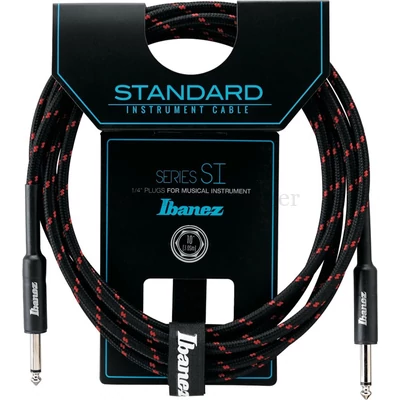 Gitárkábel Ibanez jack - fekete vörös szövetkábel, jack 3 m.