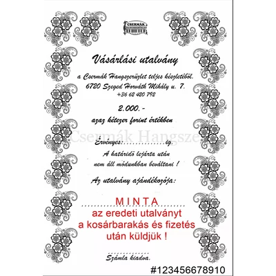 Vásárlási utalvány 2.000.- Ft értékben, Áfa: 5%
