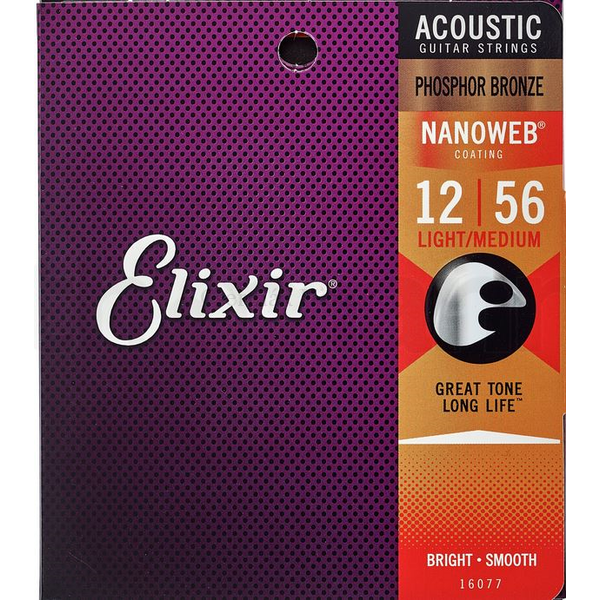 Akusztikus gitárhúr készlet Elixir12-56 Light/Medium NanoWeb Phosphor Bronze