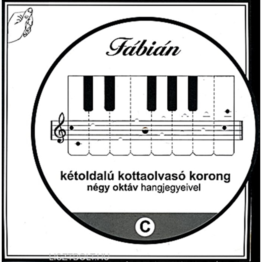 Kétoldalú kottaolvasó korong négy oktáv hangjegyeivel.