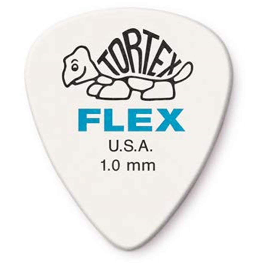 Pengető Dunlop Tortex  Flex nylon 1.0 mm fehér kék felirattal