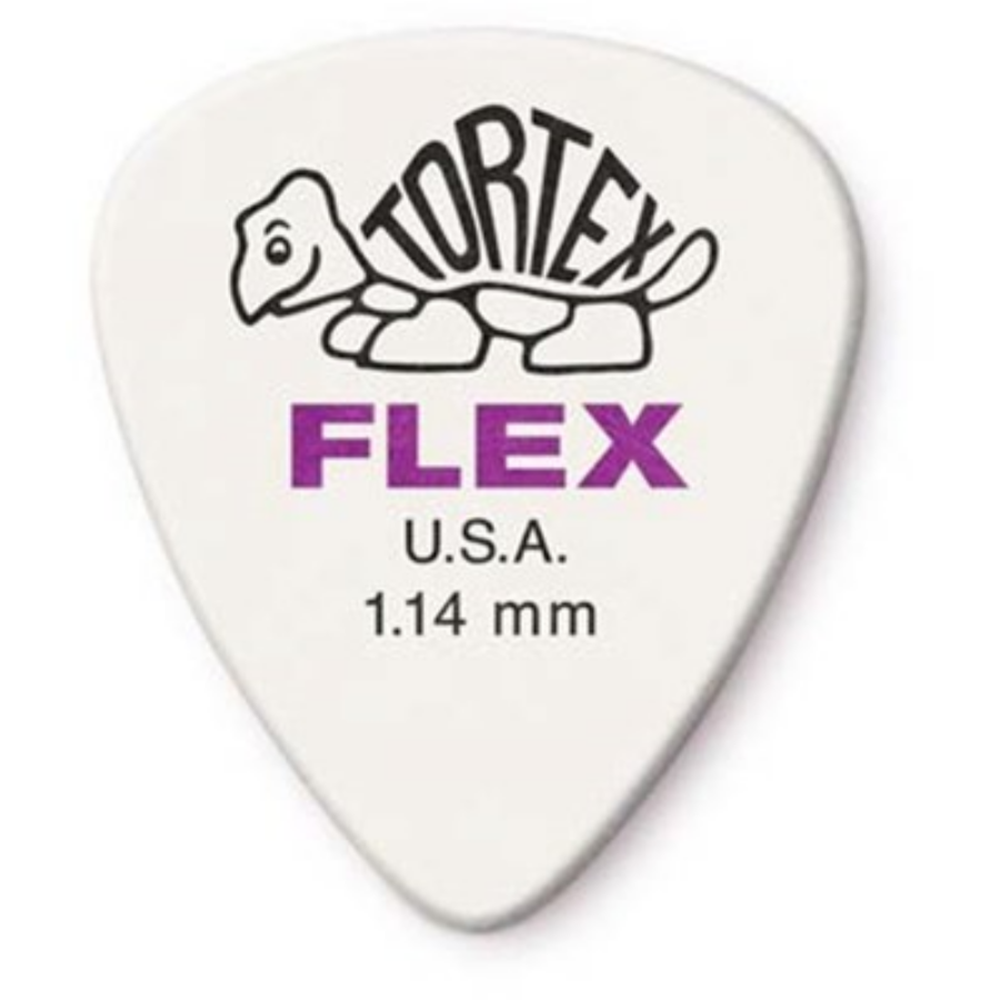 Pengető Dunlop Tortex  Flex nylon 1.14 mm fehér, lila felirattal