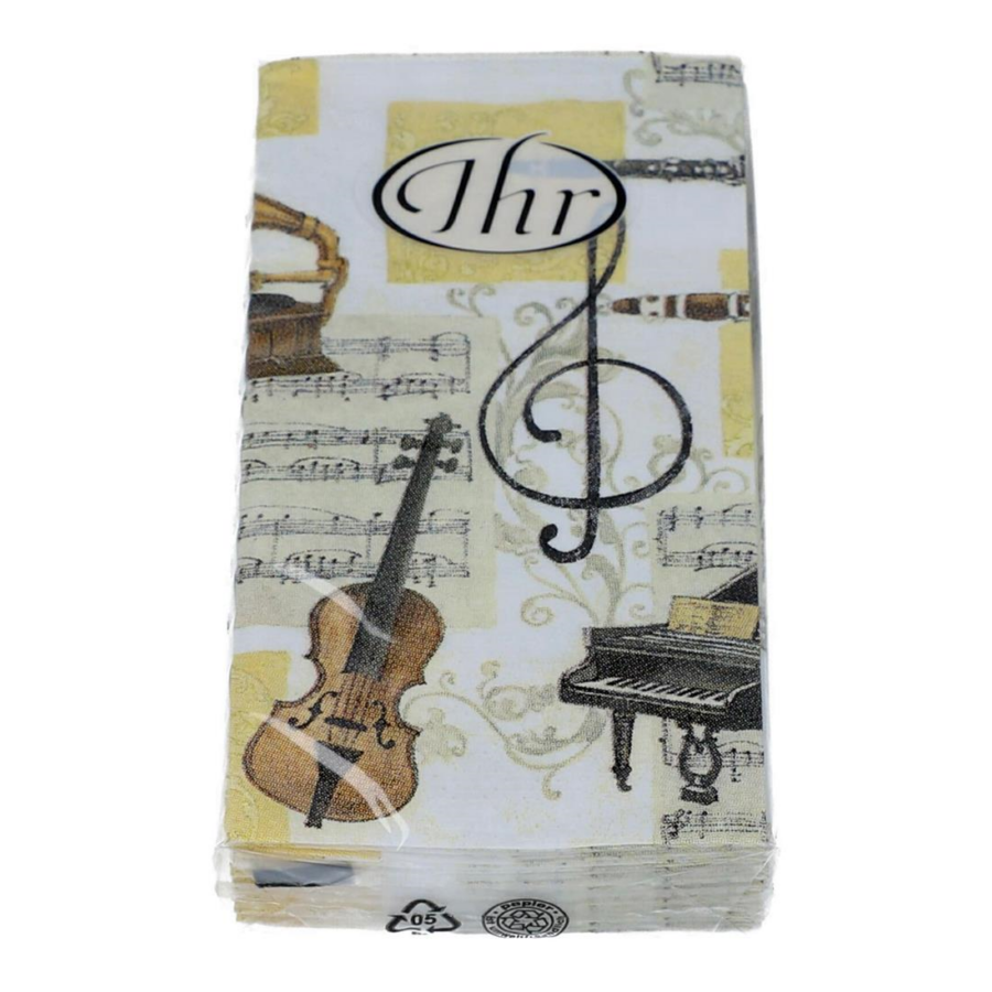 Papírzsebkendő drapp, violinkulcs és hangszer mintás 10 db-os