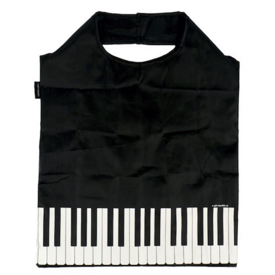 Szatyor, mini bevásárló, zongorabillentyű mintás, fekete