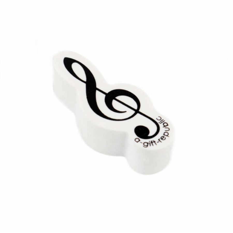 Radír violinkulcs alakú, fehér, fekete violinkulcs rajzolattal 5 cm