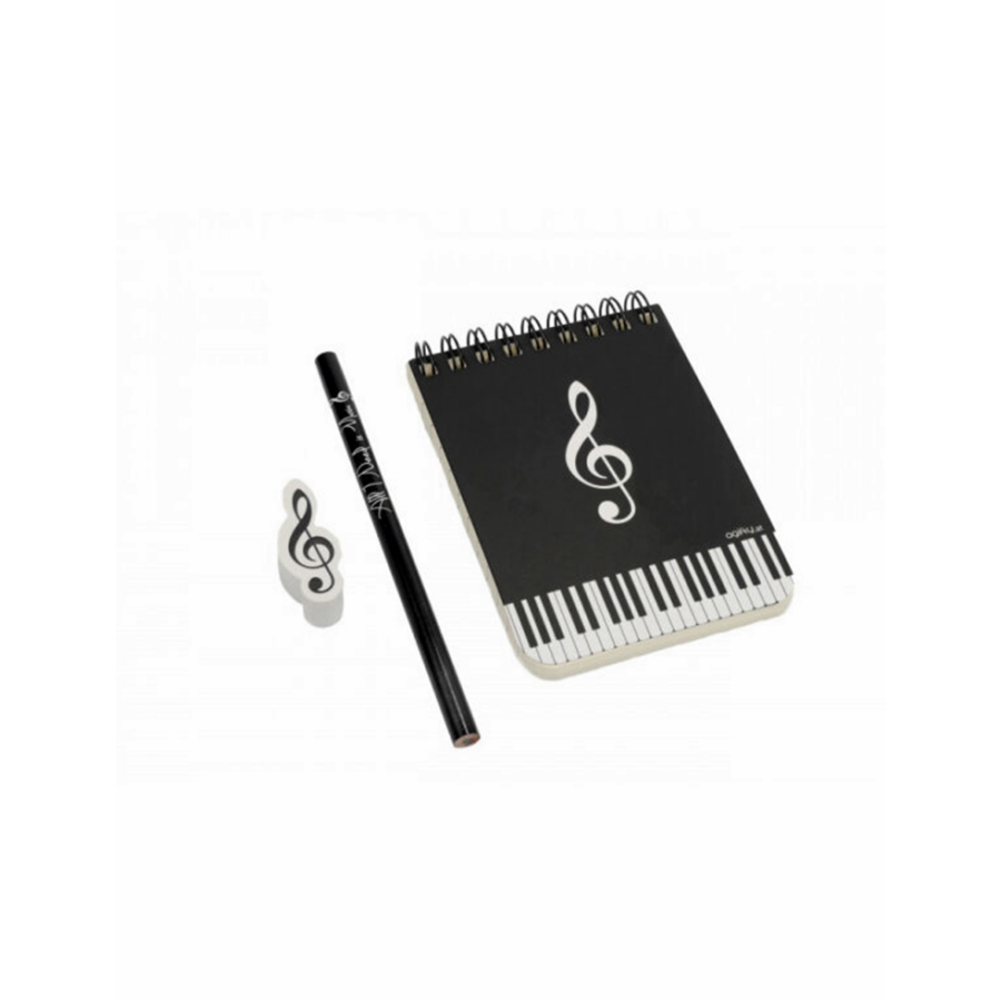 Írószer készlet, fekete, zongorabillentyű mintás mini