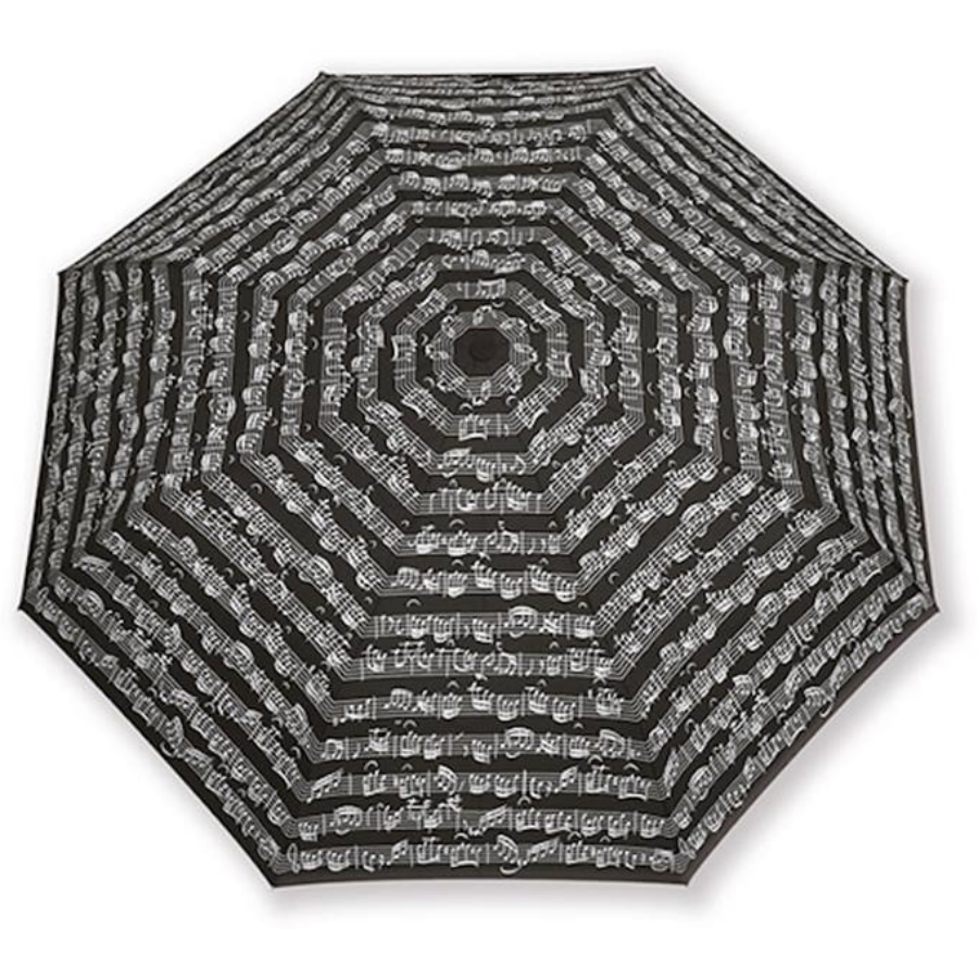 Esernyő, összecsukható, fekete, fehér kottamintával